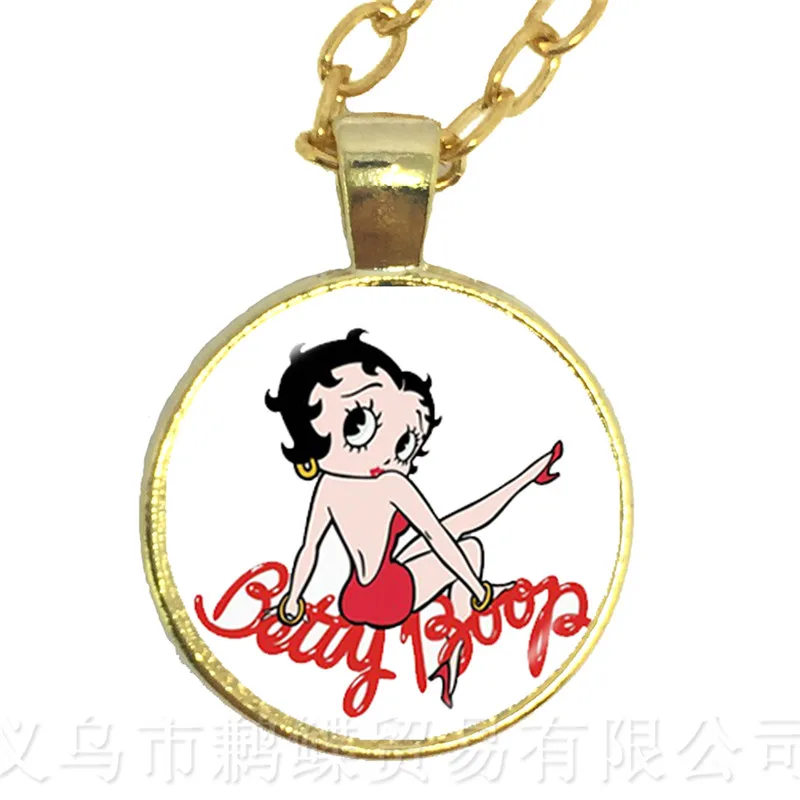 

Lovely Betty Boop Necklace American Style Famous Cartoon Characters Glass Cabochon Handmade Party Favors Girl Women Sweaterchain