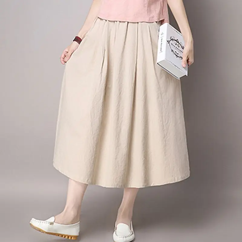 2017 Hot Selling Summer Women casual Linen Skirts Cotton Loose Waist Slim Fit Thin Cute A-Line Solid Natural Blue Skirt | Женская одежда