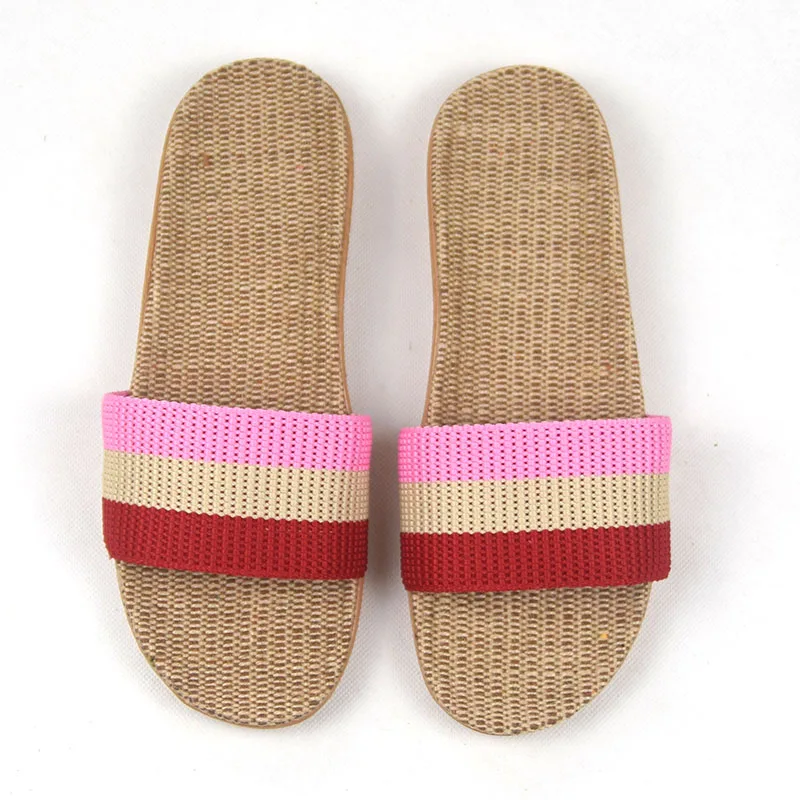 FAYUEKEY/Новые модные летние домашние льняные шлепанцы в полоску для душа Женские