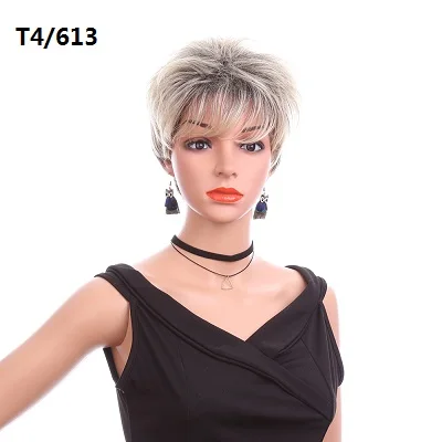 T4 613 6inch Short Straight Wigs for Black Women Synthetic Hair Blonde Pixie Cut Wig With Bangs Golden Beauty - Цвет: T4 613