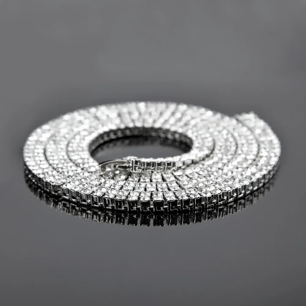 Хип-хоп Bling Iced Out 2 ряда теннисные ожерелья для женщин и мужчин Золото Серебро