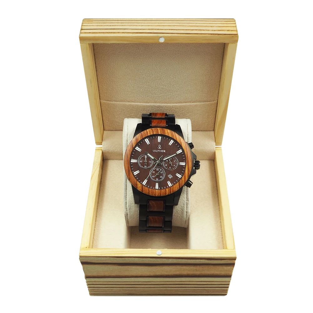 low price free shipping sapphire glass sandalwood watches with steel wooden watch paper box packing | Наручные часы