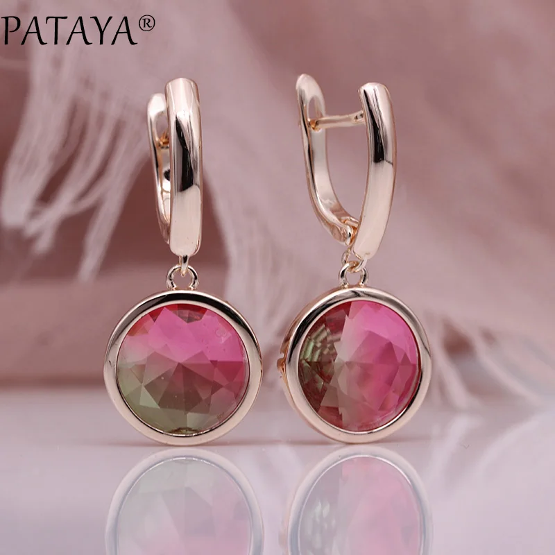 PATAYA, новинка, красные, турмалиновые, Круглые, длинные серьги, 585, розовое золото, натуральный циркон, свисающие серьги для женщин, свадебные, модные ювелирные изделия