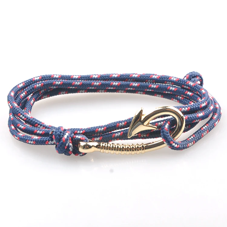 Adjustable New Fashion Anchor Hook Bracelets Men Woman Charm Survival Rope Chain Sport Paracord Lovers Golden GF | Украшения и