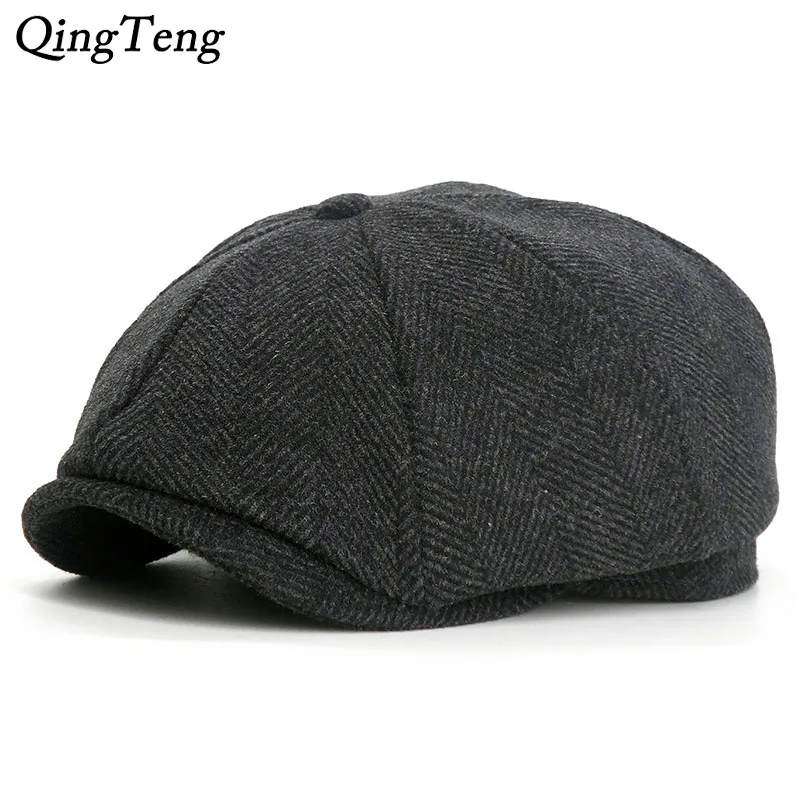 

Octagon Herringbone Newsboy Cap Vintage Wool Men Beret Casual Peaked Caps Ivy Cap For Women Flat Hat French Pumpkin Hat 2 Sizes