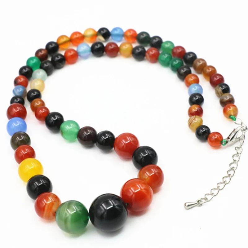 Multicolor Round Natural Stone Chalcedony Beads Strand Necklace For Women Elegant Tower Chain Necklaces Choker Jewels 18inch A66 | Украшения