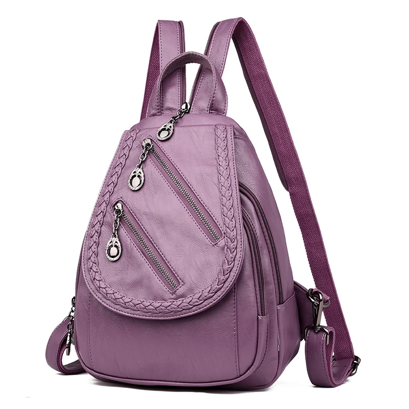Purple Модный рюкзак на молнии для женщин, роскошный бренд, женский кожаный рюкзак, Большой Вместительный рюкзак для женщин,, Mochila Feminina - Цвет: Purple