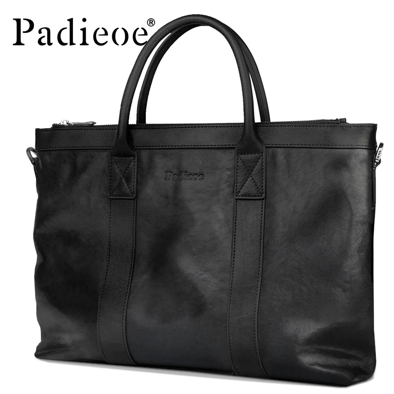 Padieoe New Arrival Luxury Men's Portfolio Top Genuine Cow Leather Briefcase for Men Large Capacity Men's Tote Bag Laptop Bag