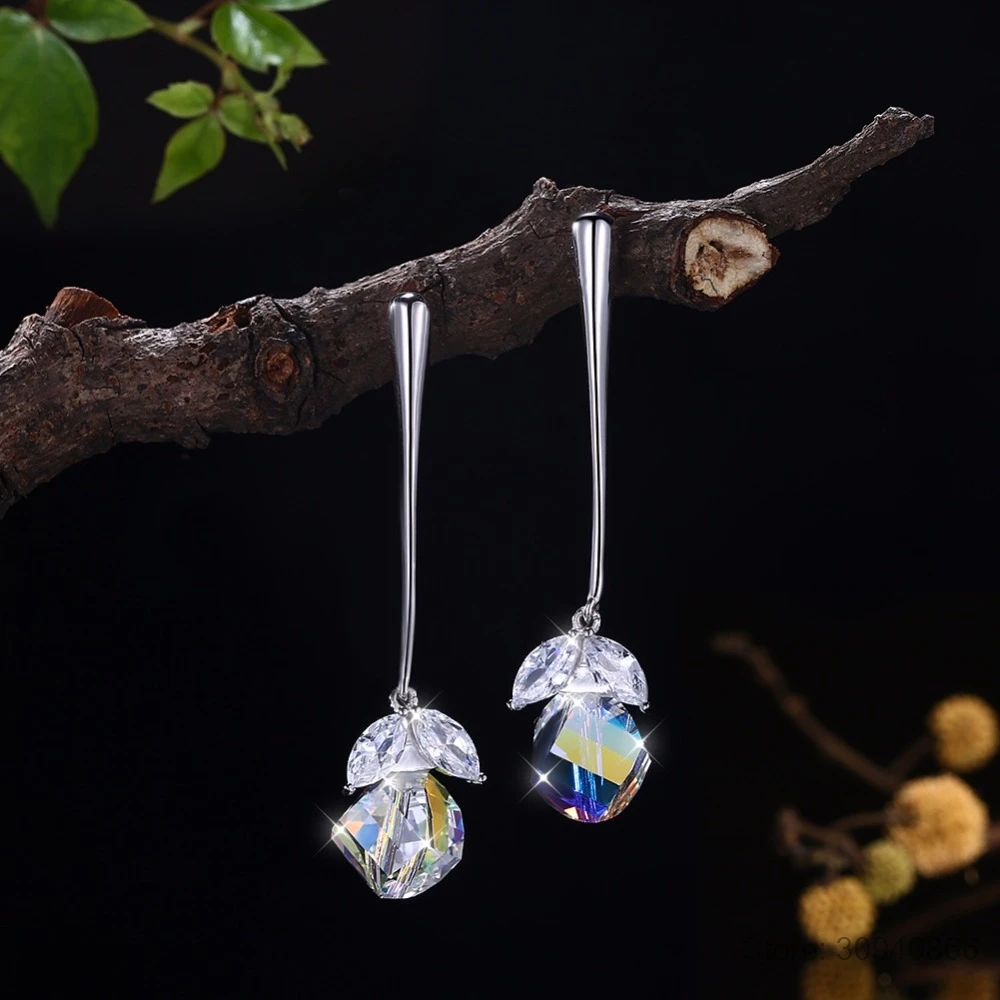LEKANI Кристаллы из SWAROVSKI бусины Висячие серьги S925 серебро красочные кулон пирсинг для женщин вечерние свадебные подарки