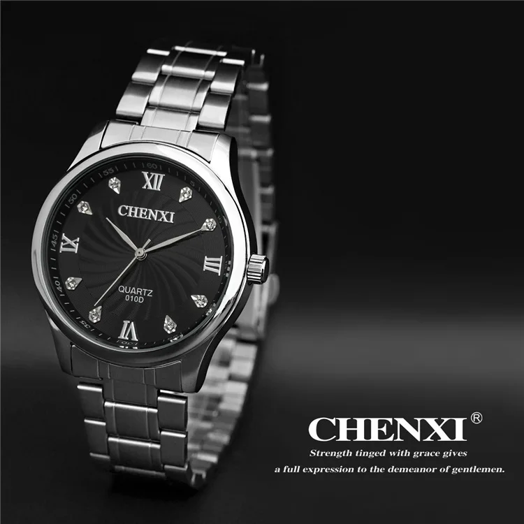 

Fashion Rhinestone Rome Time Scale Men's Wristwatch Full Steel Analog Quartz Business Man Watch Men Casual Watches Chenxi Brand