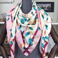 130130cm luxury brand scarves stoles bandana floral print silk scarf for women headband large square scarves wraps twill shawl