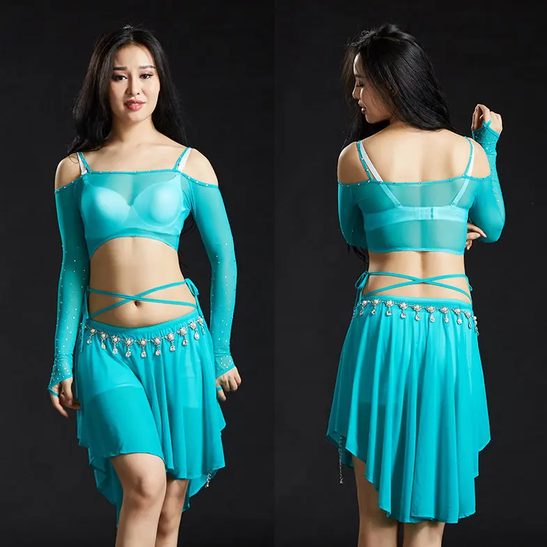 Костюм женский для танца живота газовый топ с юбкой тренировочная одежда