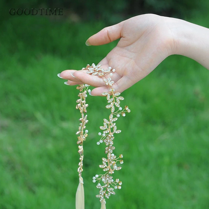 Повязка на голову с жемчугом и золотыми цветами для невесты|Свадебные пояса| |