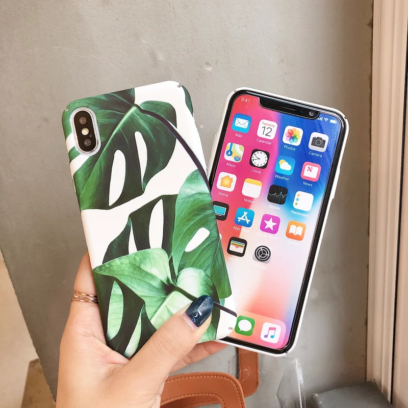 Чехол для iphone 7 7plus 8 8plus X чехол ПК с тропическими зелеными листьями силиконовый