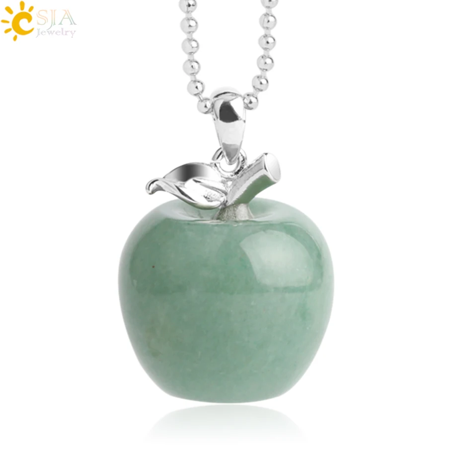 Aventurine Chain CSJA подвеска яблоко натуральный камень подвеска Кристалл кулоны кварцевые бусы ожерелья модные украшения для женщин подарок G046 - Окраска металла: Aventurine Chain