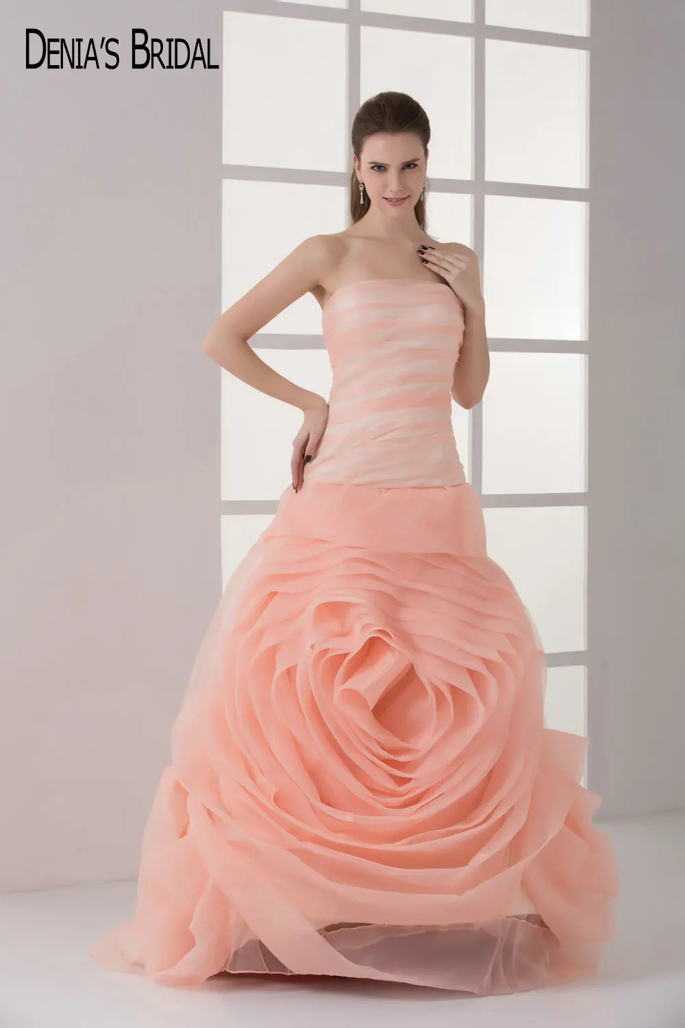 2017 Mermaid Pink Evening Dresses with Strapless Neckline Floor Length Backless Big Pleats Beaded Sleeveless Party Prom Gowns | Свадьбы и