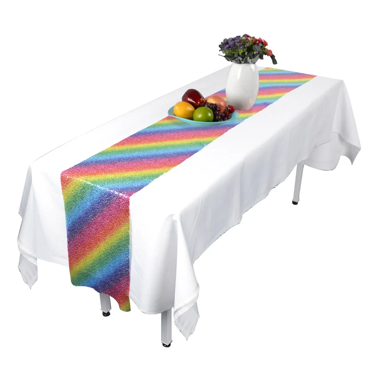 

30*180cm 30*270cm Luxury Rainbow Sequin Table Runner Wedding Party Table Decoration Changing Color Table Runners Home Textile