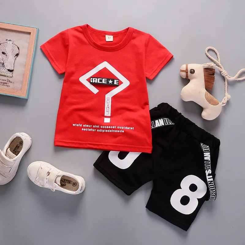 

New Summer Boys Clothing Sets Kids Boys Geometry Tops T-shirt+Digital Shorts 2 Pcs