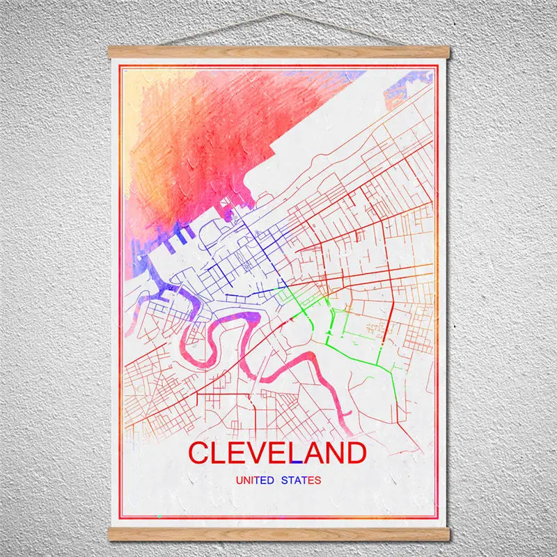 Индивидуальный узор Карта города Кливленда винтажный постер для дома с рамкой