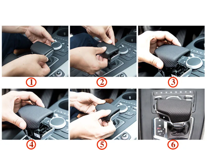 BODENLA Punch Perforation Leather Shift Knob Cover Case For Audi- A4 B9 A5 Q5 Q7