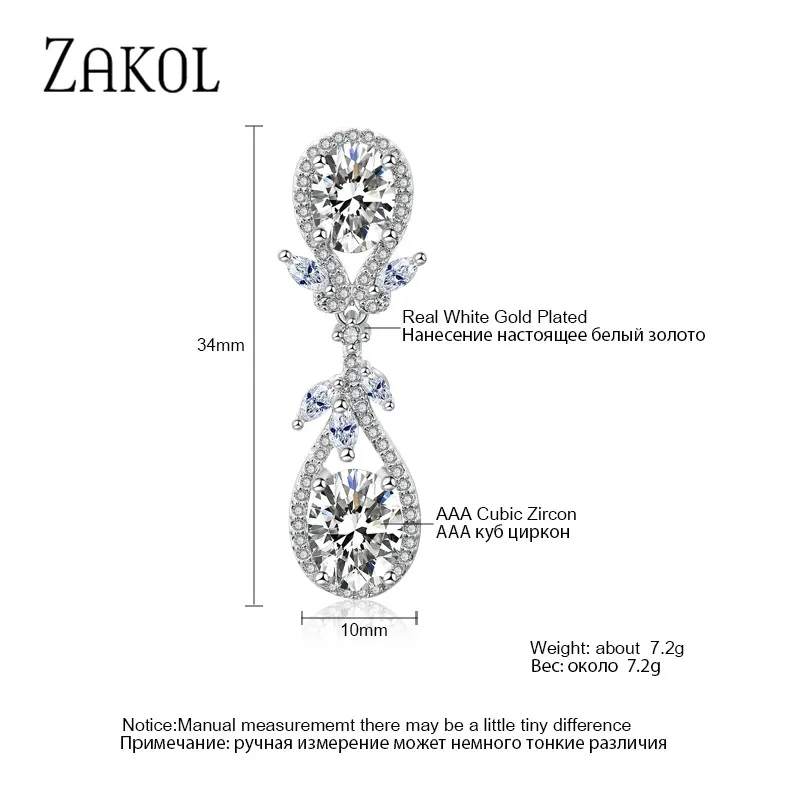 ZAKOL, модный дизайн, 2 шт., капли воды, кубический циркон, висячие серьги для женщин, для свадеб, вечерние, юбилейное платье, ювелирные изделия, FSEP2061
