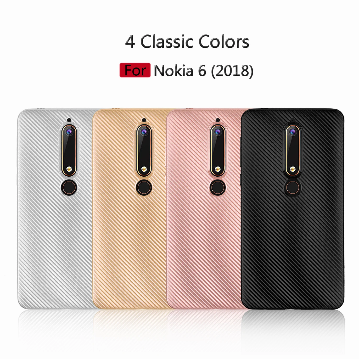 For Nokia 6 (2018) Case Classic Carbon Fiber Texture TPU Rubber Silicone Protective Cover Soft Single Shell Phone Bag |