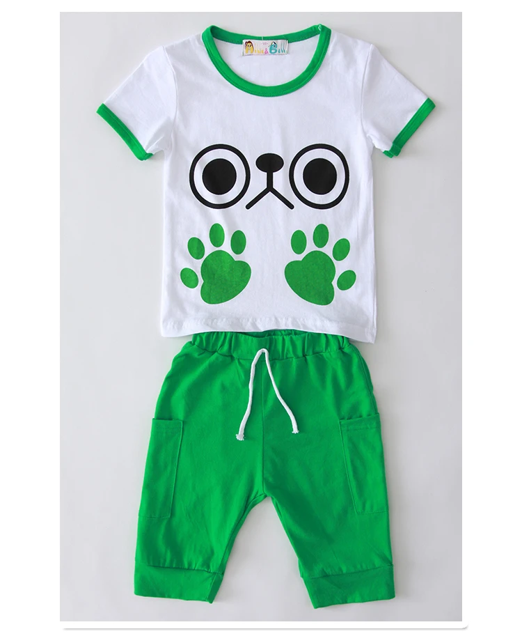 Free shipping summer Big Eyes clothing sets kids pants + Top boys girls Puppy footprints clothes children tracksuit | Детская одежда и
