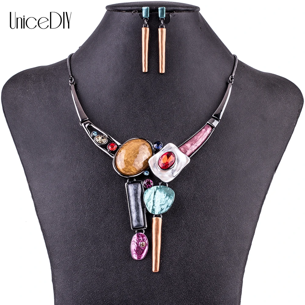 

MS1504769 Fashion Jewelry Sets High Quality Necklace Sets For Women Jewelry Black Zinc Plated Crystal Resin Design Party Gift