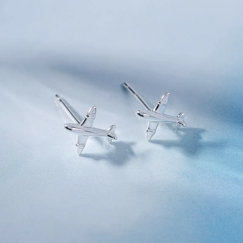 SA SILVERAGE 925 Sterling Silver Aircraft Stud Earrings For Women Travel Lover New Pendientes | Украшения и аксессуары
