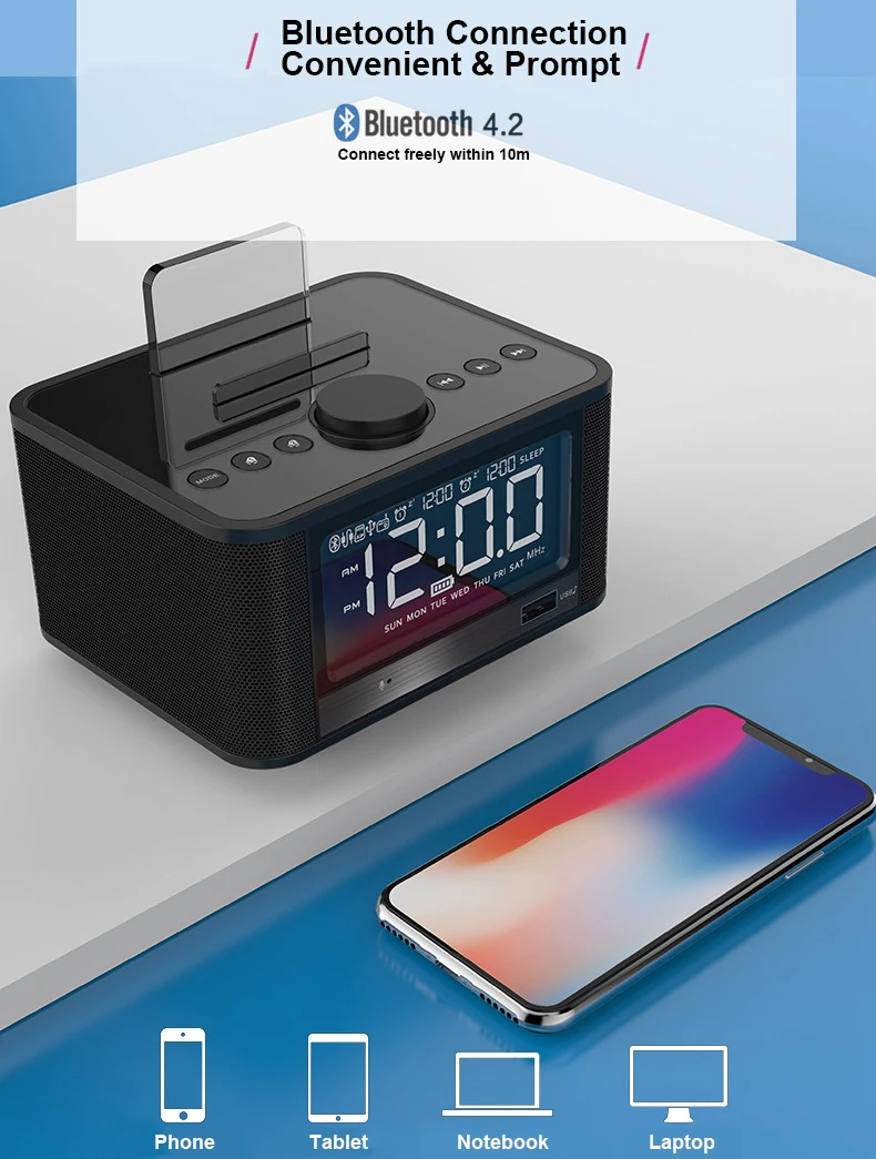 EXRIZU X7 4000 мАч аккумулятор беспроводной Bluetooth 4,2 динамик док-станция стерео Будильник FM радио U диск TF карта USB AUX плеер