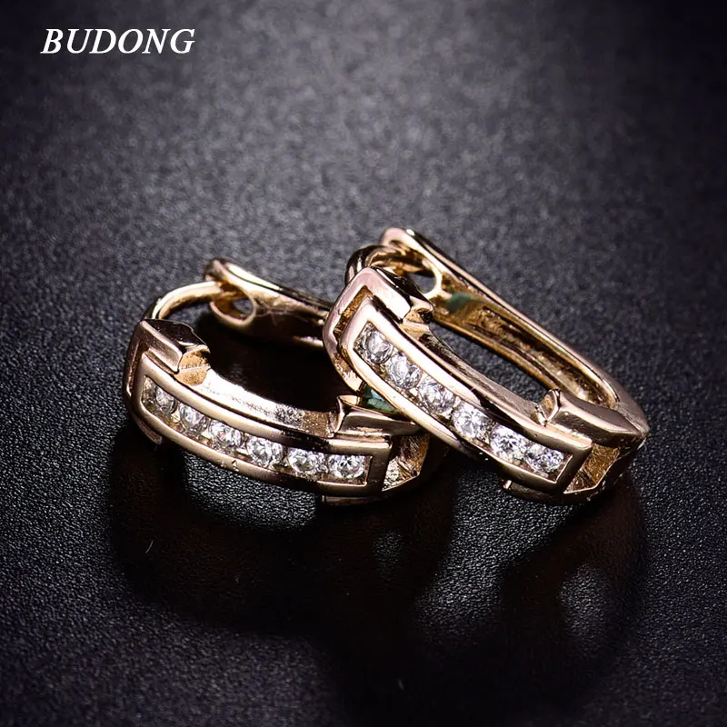 BUDONG Fashion Hoop Earrings for Women Infinity Silver/Gold Color Pave CZ Zirconia Casual Wedding Jewelry XUE141 | Украшения и