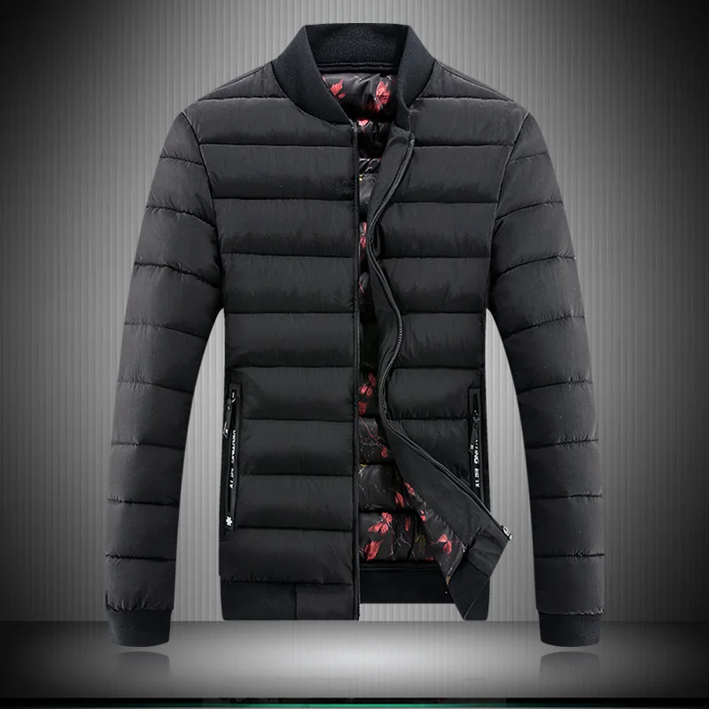 2018 winter temperament men's jacket baseball collar cotton coat solid color long-sleeved down large size clothing | Мужская одежда