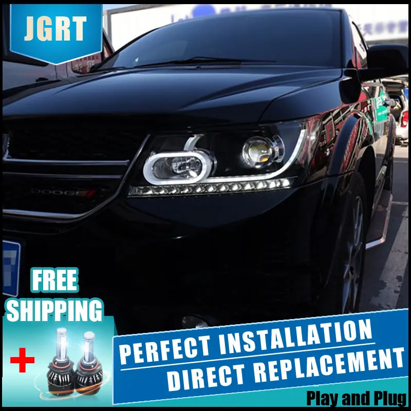 2 шт. светодиодный фары для автомобиля Fiat Freemont 2012-, светодиодный фонарь с двумя ксеноновыми линзами, автомобильные аксессуары, дневные ходовые огни