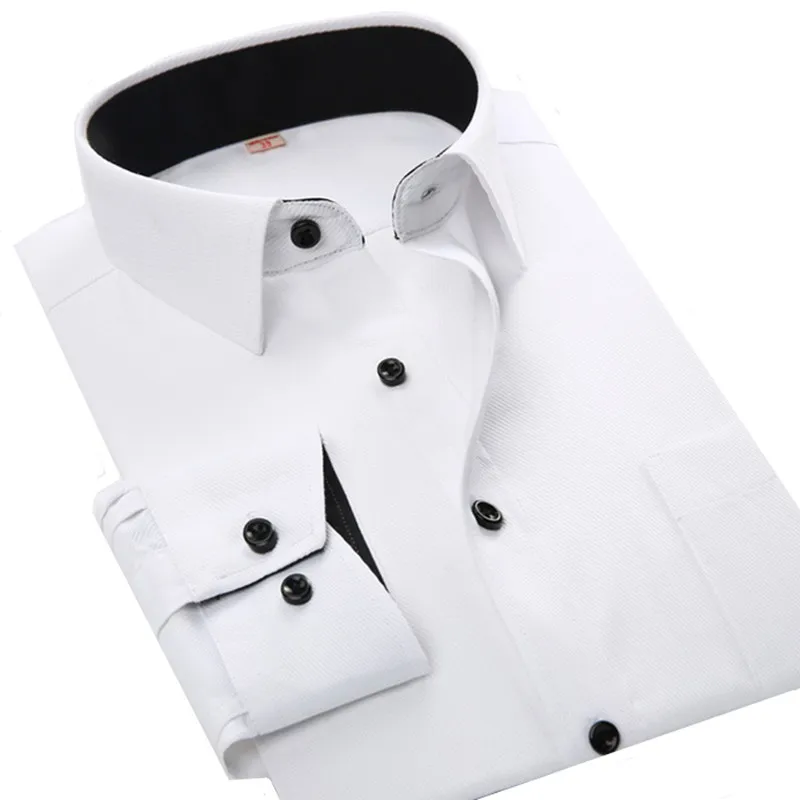 Мужская офисная рубашка с длинным рукавом однотонная белая черная розовая синяя