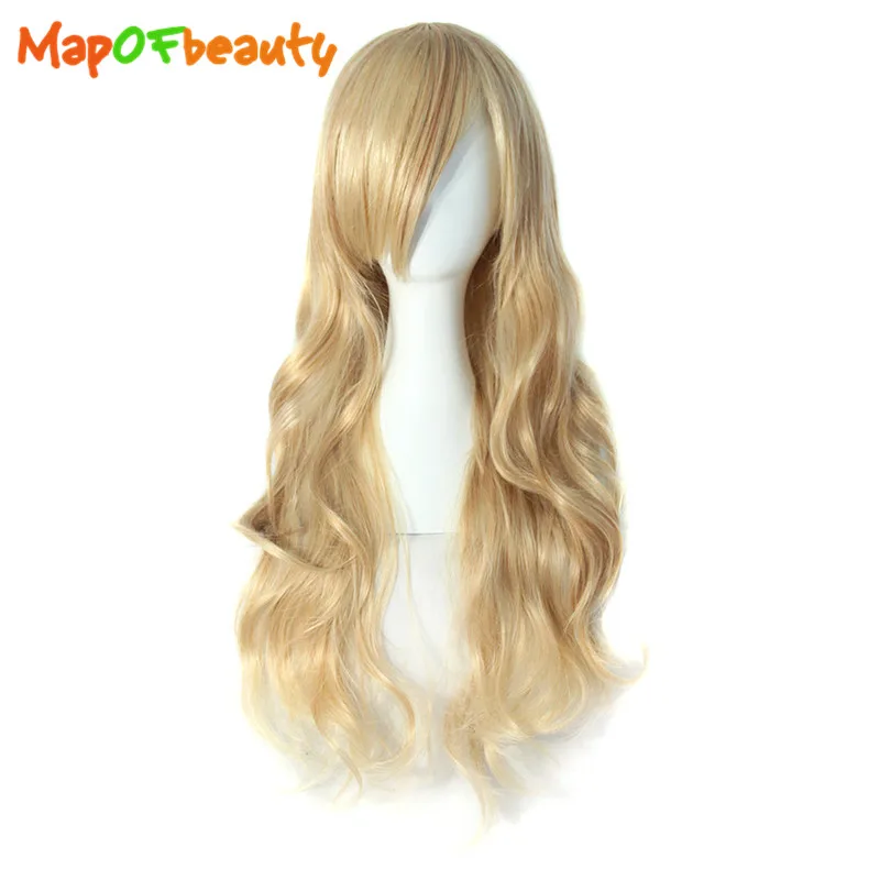 MapofBeauty 20 &quotдлинные волнистые косплей женские парики с челкой блонд черный