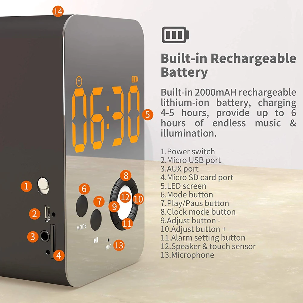 Карманное зеркало поверхности будильник громкоговоритель коробка цифровой