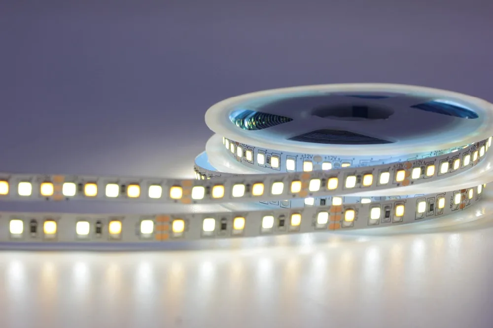 5 м двойной Цвет ультратонкое естественное освещение CRI> 80 SMD2835 CCT затемнения Светодиодные ленты светильник, работающего на постоянном токе 12 В в WW CW Цвет Температура Регулируемый гибкий светодиодный лента