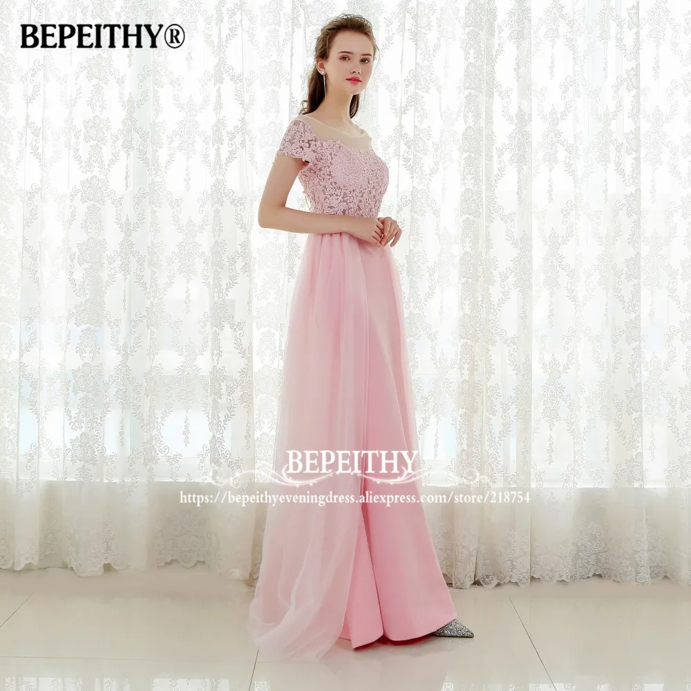 Длинные розовые платья для выпускного вечера с коротким рукавом сексуальное