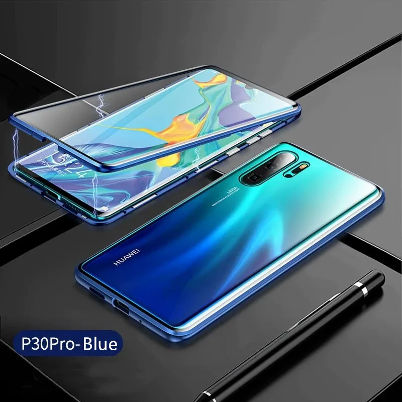 For Huawei P30Pro Magnetic Case Front+Back Double-Sided Tempered Glass P30 1+7Pro Metal Bumper |