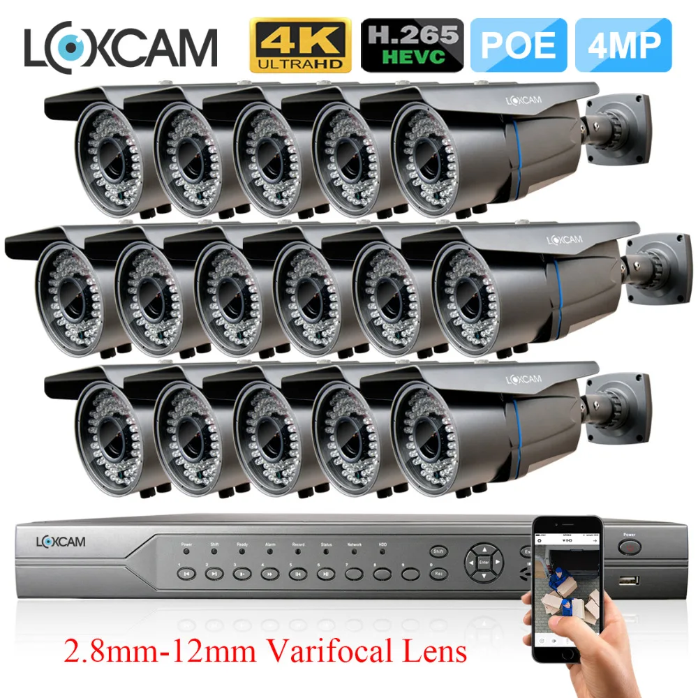 LOXCAM 16CH H.265+ 4K 5MP POE NVR система видеонаблюдения 4MP 2,8-12 мм зум наружная POE ip-камера Водонепроницаемый комплект видеонаблюдения