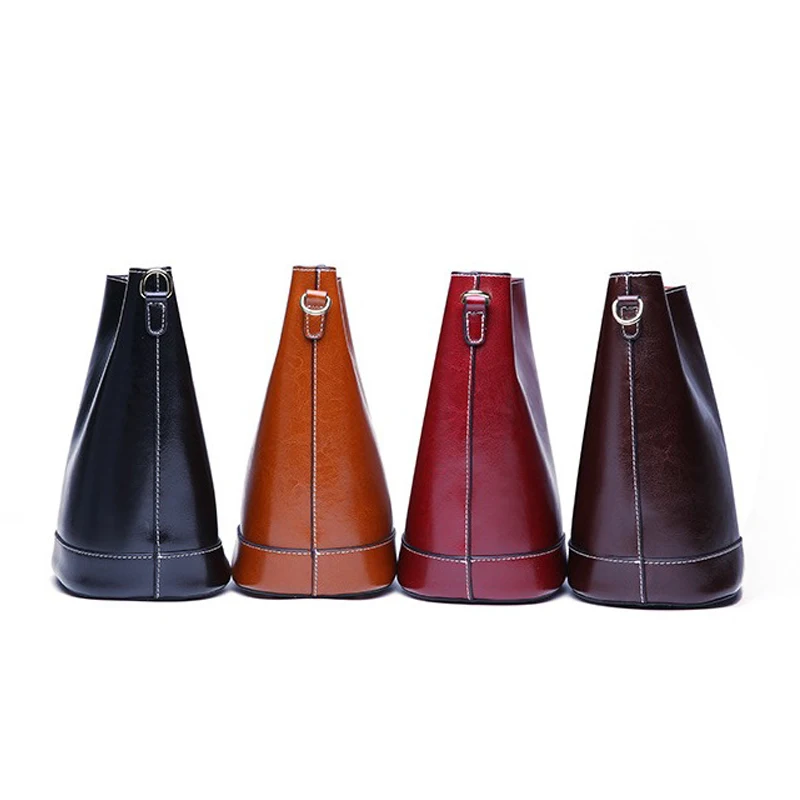 Женская сумка-ведро из натуральной кожи модная однотонная сумка на плечо Большая