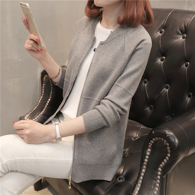 Knitted cardigan new autumn winter women's Plus size Sweater Solid color Korean casual Slim Long sleeve sweater jacket