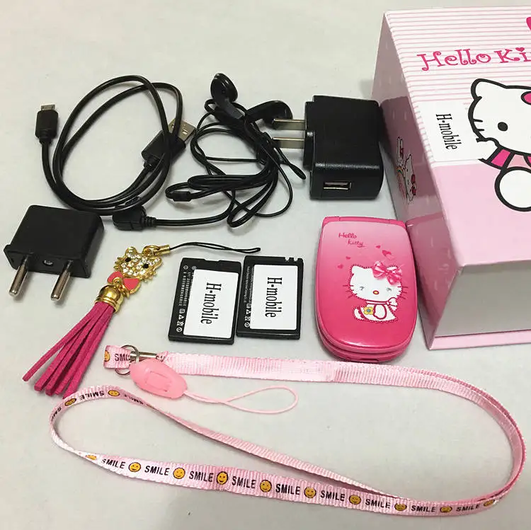 2 батареи флип hello Kitty сотовые телефоны W88 Роскошная Музыка флэш-светильник мини девочка леди детский, для мобильного телефона H-mobile W88