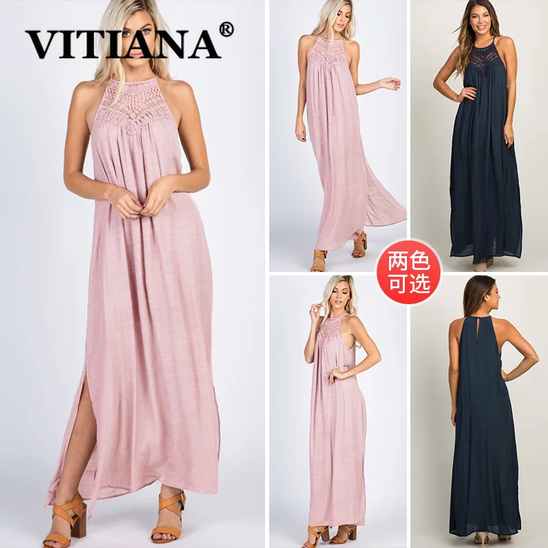 VITIANA женское повседневное пляжное длинное платье лето 2019 Женские однотонные