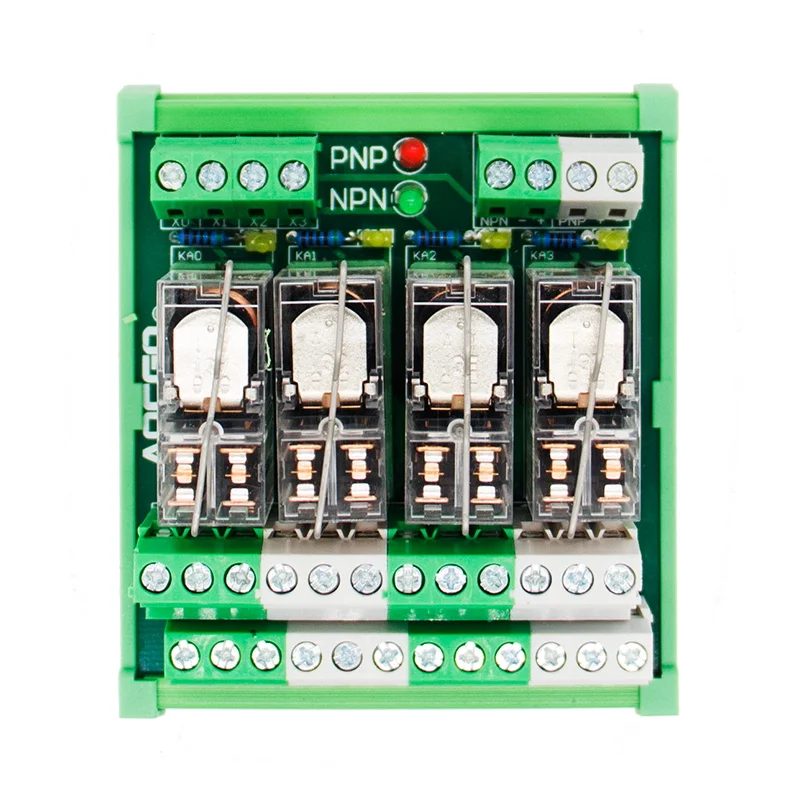 4-Канальный Релейный Модуль OMRON DPDT с din-рейкой и 4-канальным разъемом для установки