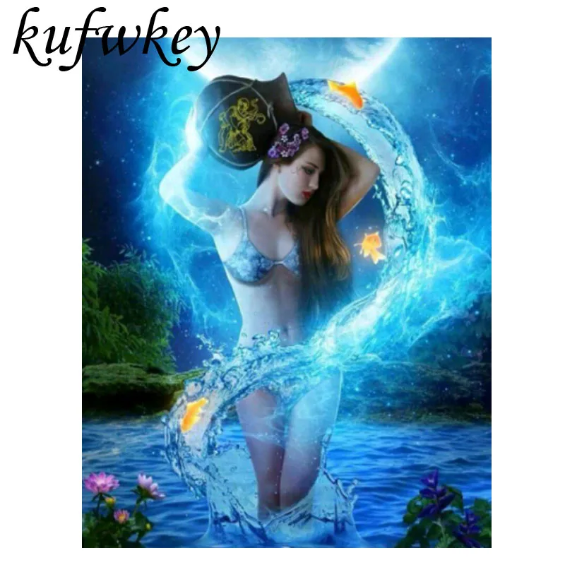 Цветная Русалка вышивка крестиком на рисунке рукоделие квадратная diy Алмазная