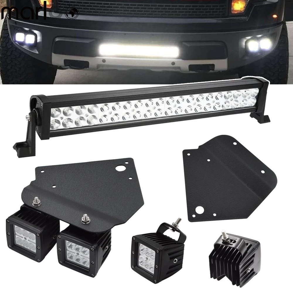 

20Inch 120W LED Light Bar +4pcs 18W Led SpotLights +Hidden Bumper Mount Brackets For 2010-2014 Ford F150 SVT Raptor