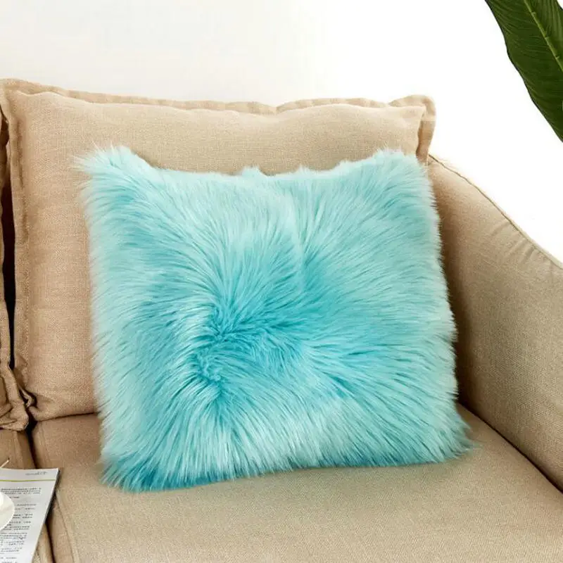 LIGHT BLUE 40 мм/45 мм/50 см с искусственным мехом шерстяная подушка крышка плюшевые декоративная наволочка для дивана наволочка зимняя подушка покрытие автомобиля стул домашний декор, красный - Цвет: LIGHT BLUE