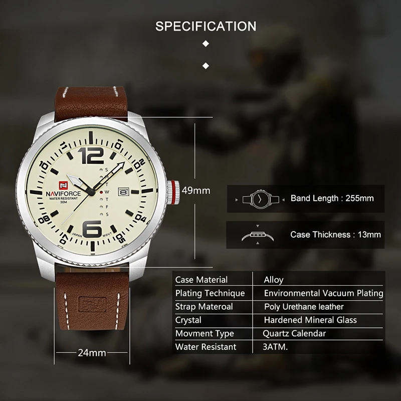 Часы NAVIFORCE мужские спортивные армейские кожаные кварцевые 2019|Кварцевые часы| |