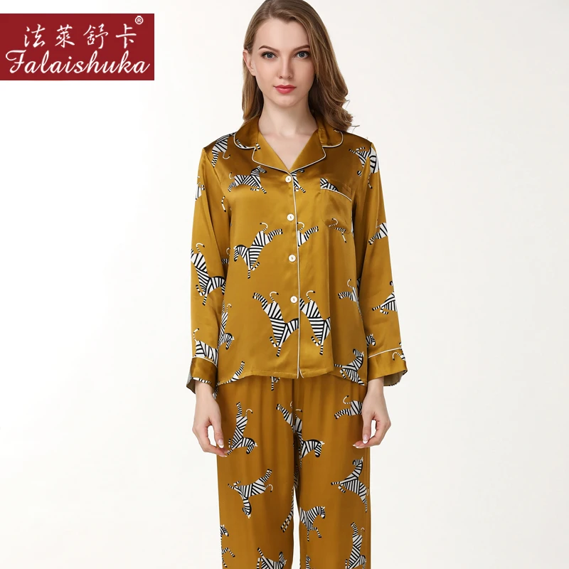 Women 100% Silk Stain Pajama Set 2019 Spring Sleepcoat Sleep Pant Lady Nightdress Female Sexy Sleepwear Pajamas Pants sets